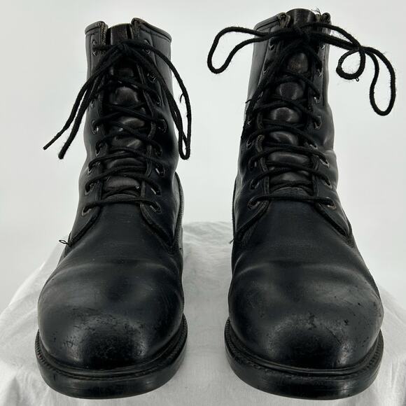 Vintage 70s 80s Black Men's 9M Herman Survivors Leather Combat Logger Boots - Picture 2 of 9